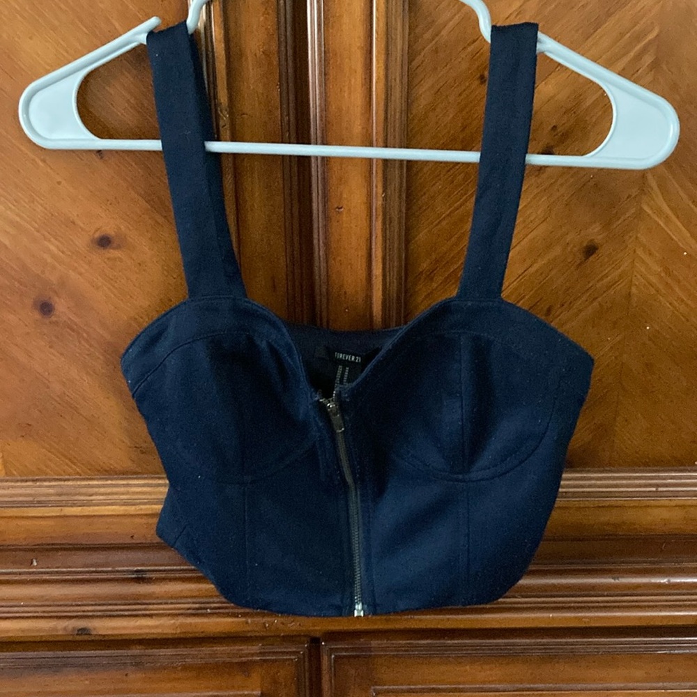Forever 21 Navy Zippered Bustier Crop Top